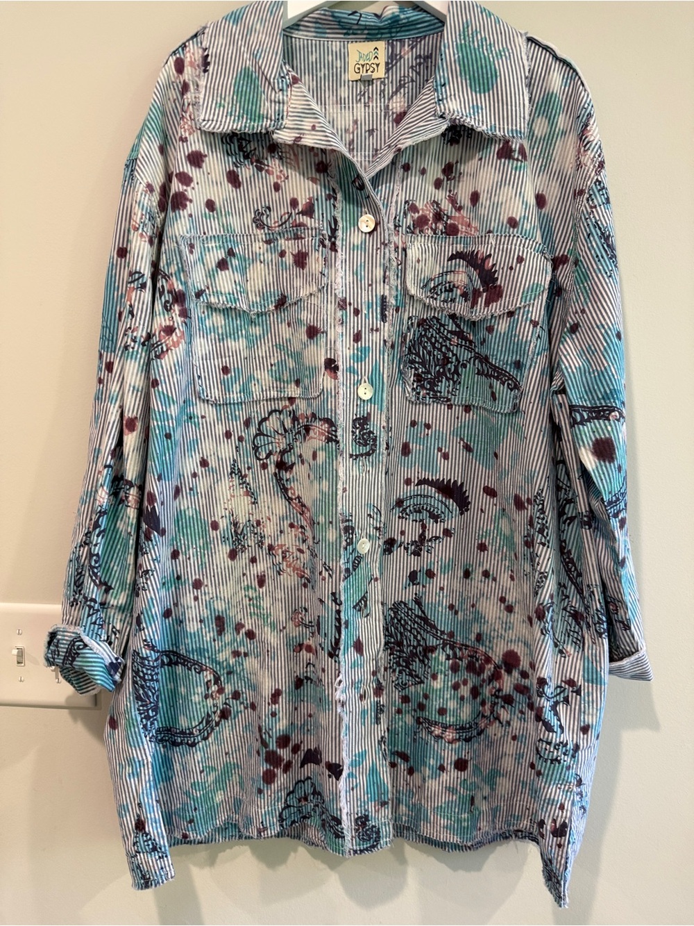 Jaded Gypsy Garden Splash Long Shirt L XL Beautiful Blues
